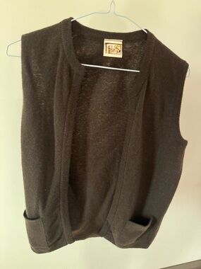 Dark Brown Wool Sleeveless Open Cardigan Vest
